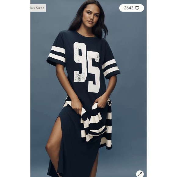 NWOT Anthropologie Daily Practice Graphic T-shirt Midi Dress Navy/White XS - Picture 2 of 10